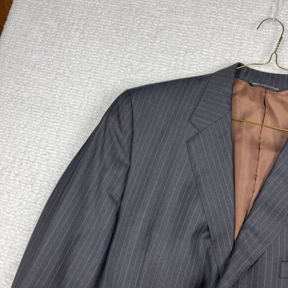 Men's Coppley x Harry Rosen 47W Brown / Grey Pinstripe Scabal Wool Sport Coat - Picture 3 of 16